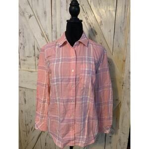 Style & Co Womens Shirt Button Down Long Sleeve Plaid‎ Pink Size XS
